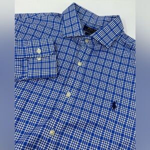 Polo Ralph Lauren Blue Plaid Slim Fit Easy Care Sz 16.5 32/33 Shirt Pony Men's
